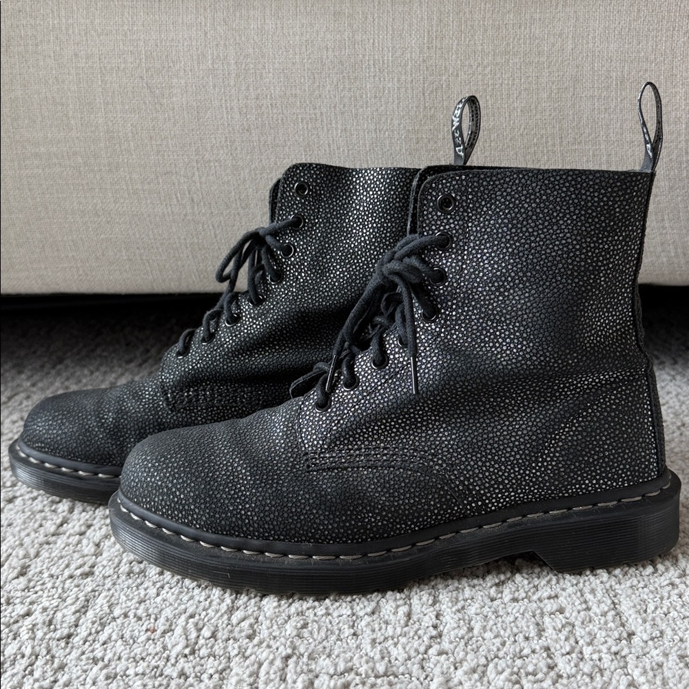 Doc Martens 1460 leather black silver pebble boots - women’s size 10